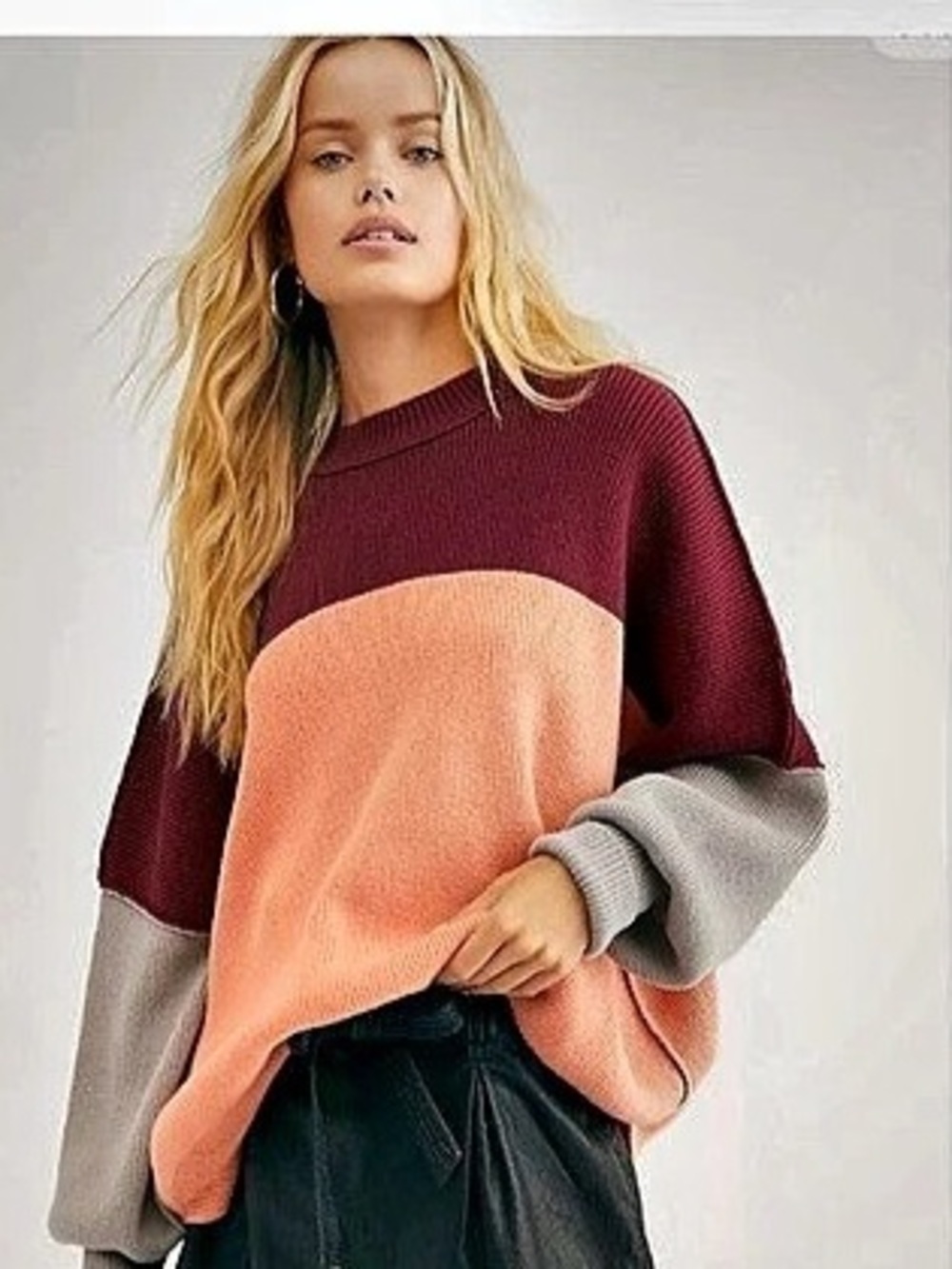 Free People Easy Street Colorblock Pullover Color Block Sweater Pink & Red Size